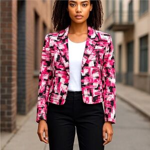 Jones Studio Pink and Black Geometric Blazer